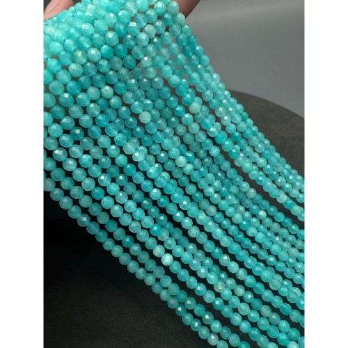 Каменные бусины, Амазонит, люкс, шарик огранка, 3 мм, длина нити 38 см