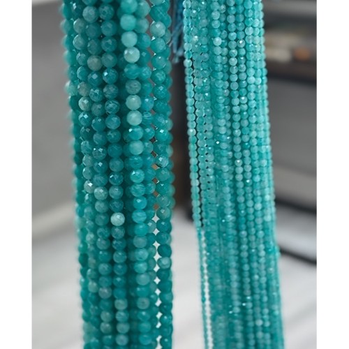 Каменные бусины, Амазонит, люкс, шарик огранка, 3 мм, длина нити 38 см