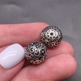 Бусина, с узором, тайское серебро, размер 12 мм, цена за 1 шт.