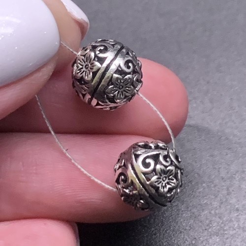 Бусина, с цветком, тайское серебро, размер 10,5 мм, цена за 1 шт.