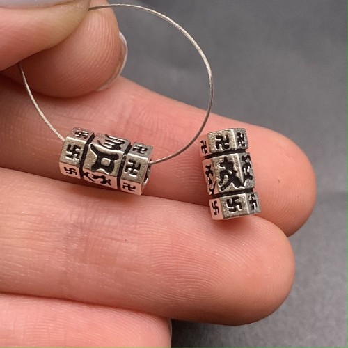 Разделитель, с мантрами, из тайского серебра (широкое отверстие), размер 10,8х6,5 мм