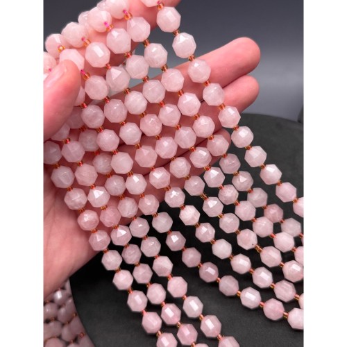 Каменные бусины, Розовый кварц, ювелирная огранка, 10х9 мм, длина нити 38 см