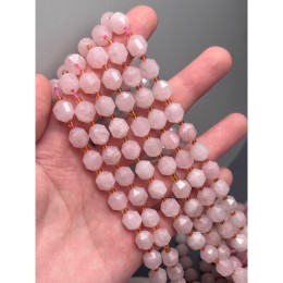 Каменные бусины, Розовый кварц, ювелирная огранка, 10х9 мм, длина нити 38 см