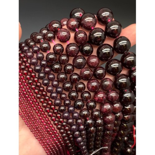 Каменные бусины, Гранат, шарик гладкий, 8 мм, длина нити 38 см