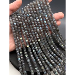 Каменные бусины, Лабрадор, кубик, огранка, 6,5 мм, длина нити 19 см