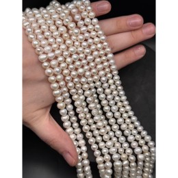 Каменные бусины, Жемчуг, белый, 2А, размер 7-8 мм, длина нити 35-36 см