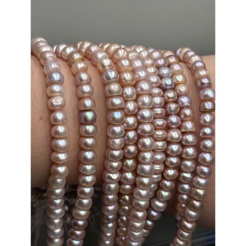 Каменные бусины, Жемчуг, розовый, 7-8 мм, длина нити 38 см