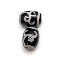 Бусина Дзи "785" из агата, Зелёная тара, размер 12х9 мм