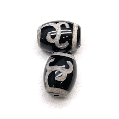 Бусина Дзи "785" из агата, Зелёная тара, размер 12х9 мм