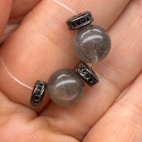 Разделитель с фианитами, латунь, цвет черный, размер 7х3 мм