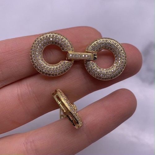 Застёжка, замочек многорядный, с фианитами, цвет золото, 41х18 мм