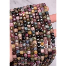 Каменные бусины, Турмалин, зеркальная огранка, кубик, 5х5 мм, длина нити 38 см