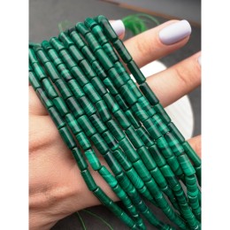 Каменные бусины, Малахит (Конго), люкс, трубочки (столбики), 4х9 мм, 41-42 бусины, длина нити 38 см