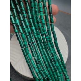 Каменные бусины, Малахит (Конго), люкс, трубочки (столбики), 4х9 мм, 41-42 бусины, длина нити 38 см