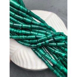 Каменные бусины, Малахит (Конго), люкс, трубочки (столбики), 4х9 мм, 41-42 бусины, длина нити 38 см