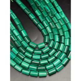 Каменные бусины, Малахит (Конго), люкс, трубочки (столбики), 8х12 мм, 16 бусины, длина нити 19 см