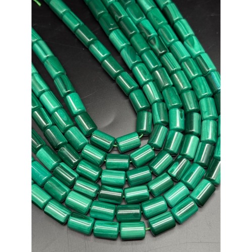 Каменные бусины, Малахит (Конго), люкс, трубочки (столбики), 8х12 мм, 16 бусины, длина нити 19 см