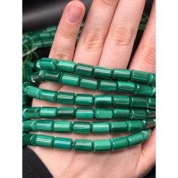 Каменные бусины, Малахит (Конго), люкс, трубочки (столбики), 8х12 мм, 16 бусины, длина нити 19 см
