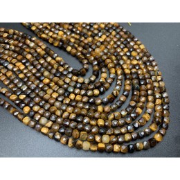 Каменные бусины, Тигровый глаз, кубик огранка, 4х4 мм, длина нити 38 см