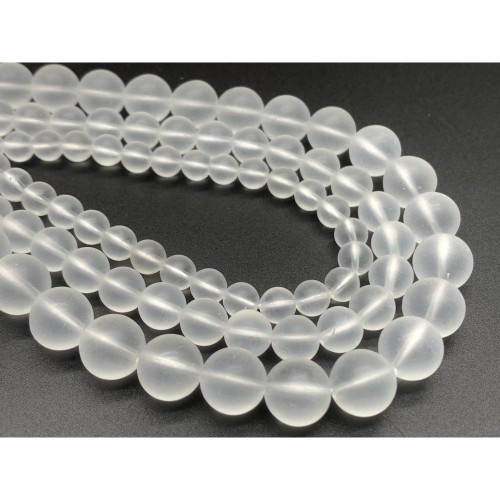 Каменные бусины, Горный Хрусталь, шарик гладкий, матовый, 6 мм, длина нити 38 см