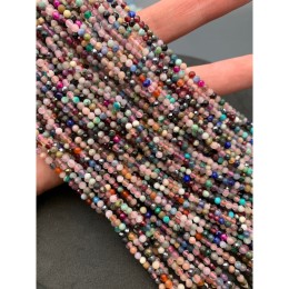 Каменные бусины, Весенний микс, (аметист, горный хрусталь, хризолит, агат, яшма и др.), шарик, огранка, 3 мм, длина нити 38 см