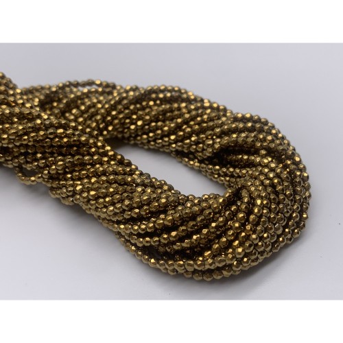 Каменные бусины, Гематит синтетический, золото, шарик огранка, размер 2 мм, нить 38 см