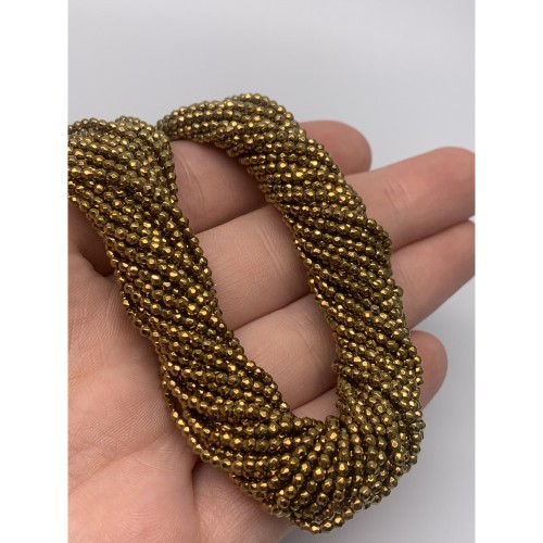 Каменные бусины, Гематит синтетический, золото, шарик огранка, размер 2 мм, нить 38 см