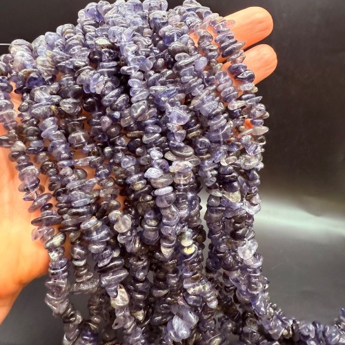 Каменные бусины, Иолит (Водяной Сапфир), крошка, фриформы, 8x5 мм, нить 78 см