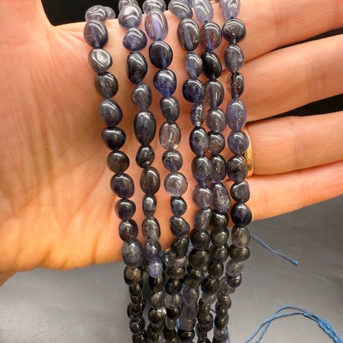 Каменные бусины, Иолит (Водяной Сапфир), фриформы, 6х8 мм, нить 38 см