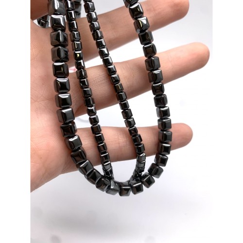 Каменные бусины, Гематит синтетический, темное серебро, кубик объёмный, размер 4 мм, нить 38 см