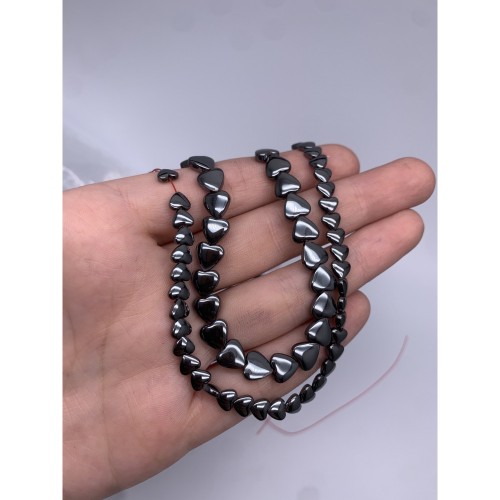 Каменные бусины, Гематит синтетический, темное серебро, сердечки объемные, 8 мм, длина нити 38 см