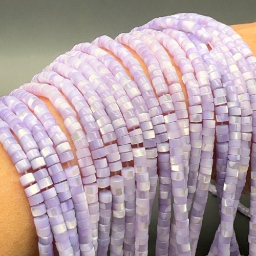 Каменные бусины, Перламутр сиреневый, тонированный, шайба, 4х2 мм, длина нити 38 см
