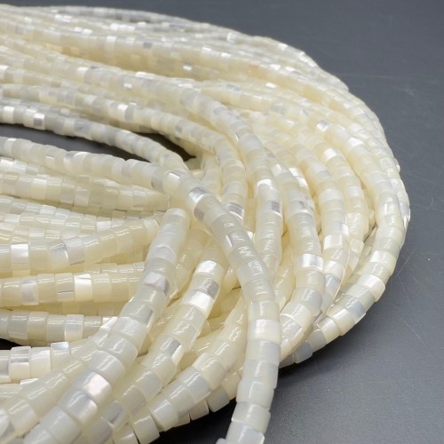 Каменные бусины, Перламутр белый, шайба, 4х2 мм, длина нити 38 см