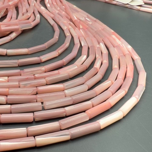 Каменные бусины, Перламутр розовый, тонированный, столбики (трубочки), 13х4 мм, длина нити 38 см