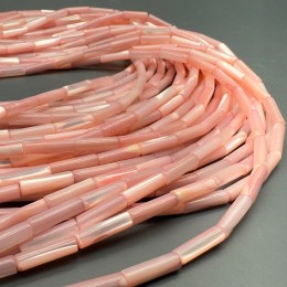 Каменные бусины, Перламутр розовый, тонированный, столбики (трубочки), 13х4 мм, длина нити 38 см