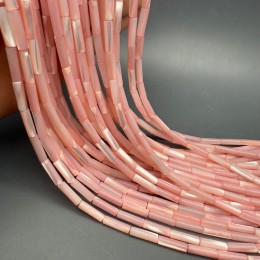 Каменные бусины, Перламутр розовый, тонированный, столбики (трубочки), 13х4 мм, длина нити 38 см