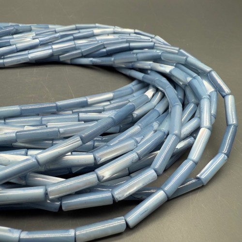 Каменные бусины, Перламутр серо-голубой, тонированный, столбики (трубочки), 13х4 мм, длина нити 38 см