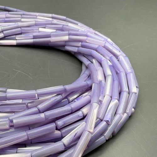 Каменные бусины, Перламутр сиреневый, тонированный, столбики (трубочки), 13х4 мм, длина нити 38 см