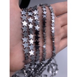 Каменные бусины, Гематит синтетический, серебро, звездочки, 6 мм, длина нити 38 см