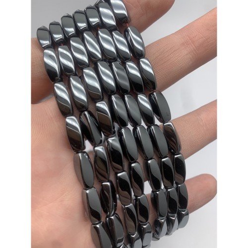 Каменные бусины, Гематит синтетический, темное серебро, крученый бочонок, размер 5х12 мм, длина нити 38 см