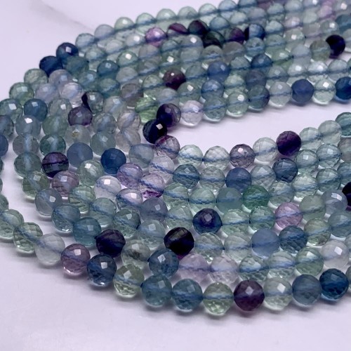 Каменные бусины, Флюорит, люкс, ювелирная огранка, шарик 6 мм, длина нити 38 см