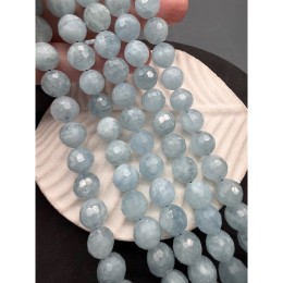 Каменные бусины, Аквамарин, Голубой берилл, люкс, шарик огранка, 9,7-10 мм, длина нити 19 см