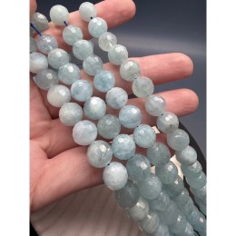 Каменные бусины, Аквамарин, Голубой берилл, люкс, шарик огранка, 9,7-10 мм, длина нити 19 см