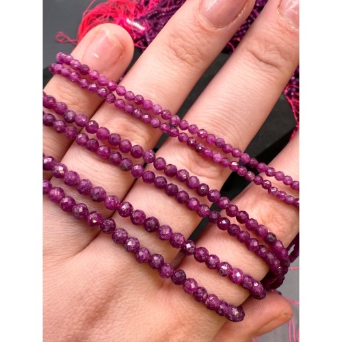 Каменные бусины, Рубин (Корунд), шарик, огранка, 2 мм, длина нити 38 см