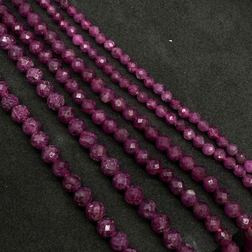 Каменные бусины, Рубин (Корунд), шарик, огранка, 2 мм, длина нити 38 см