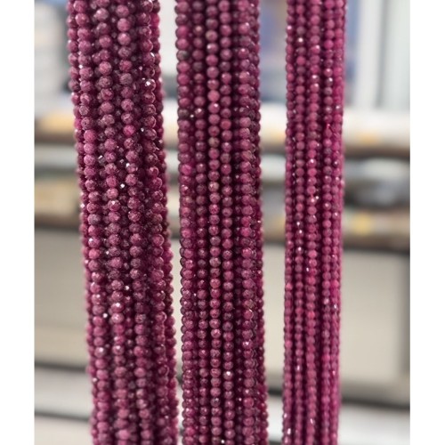 Каменные бусины, Рубин (Корунд), шарик, огранка, 2 мм, длина нити 38 см