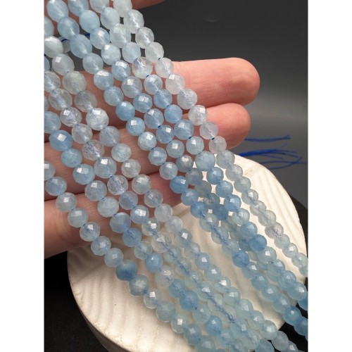 Каменные бусины, Аквамарин, Голубой берилл, люкс, шарик огранка, 5,5-6 мм, длина нити 38 см