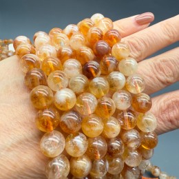Каменные бусины, Цитрин, шарик гладкий, 10-10,5 мм, длина нити 19 см