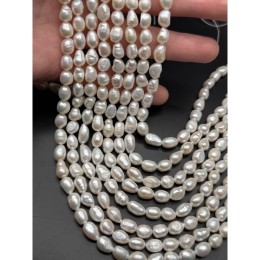 Каменные бусины, Жемчуг, белый, 3А, фриформы, 7-8 мм, длина нити 35 см