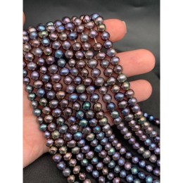 Каменные бусины, Жемчуг, темный павлин, шарик гладкий, 6-7 мм, длина нити 36 см